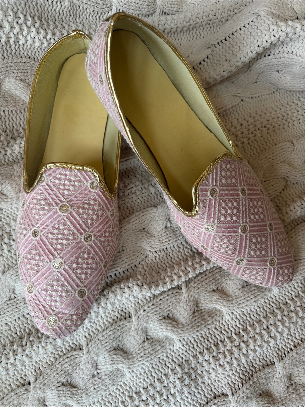 Pink gold Embroidered Mojari Shoes for Men size 12